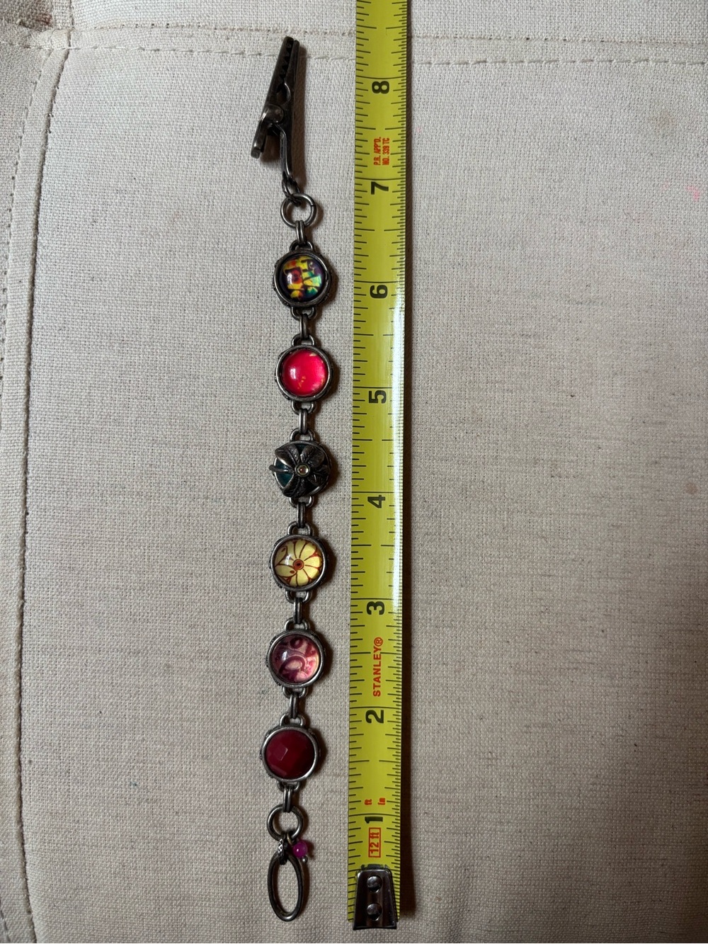 Luck Brand Clasp Round Silver Glass Mixed Media & Floral Links - Picture 11 of 13